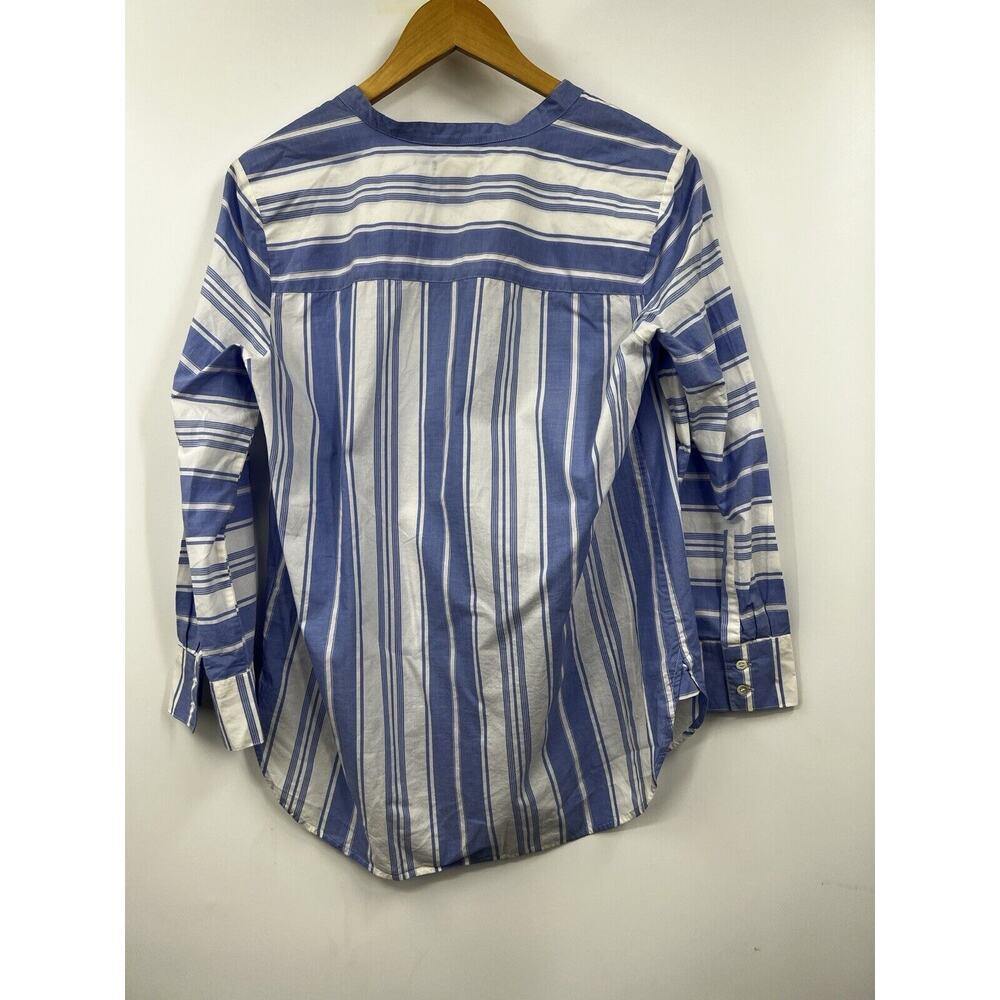 J Crew Top Womens Stripped V Neck Long Sleeve White Blue Shirt Size Medium - Picture 9 of 12